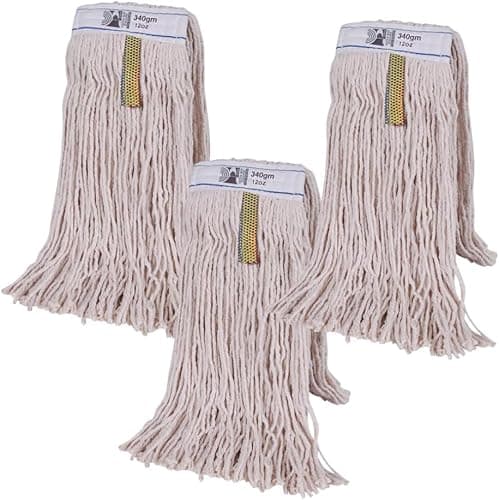 Image of Kentucky Mops 340g Cotton Py Mop Heads (Pack of 3) Heavy Duty Industrial Use Large PY Yarn Replacements 12oz Schools Offices Commercial Cleaning Avern