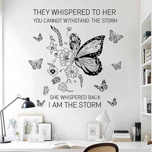 Image of OUFEI Wall Decals Peel and Stick Black Butterfly Letters Stickers for Baby Kids Nursery Girls Bedroom Living Room Decoration