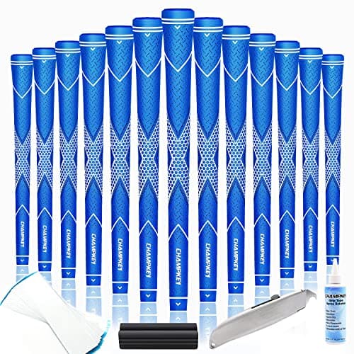 Image of CHAMPKEY Premium Rubber Golf Grips 13 Pack | High Traction and Feedback Rubber Golf Club Grips - All Repair Kits (Blue&White, Oversize)