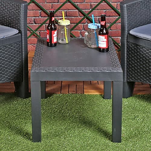 Image of Rattan Look Plastic Garden Coffee Side Snack Table Outdoor Patio Deck Furniture (Anthracite)