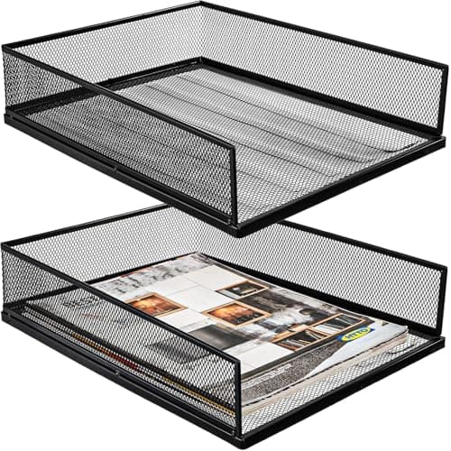 Image of YOUEON 2 Pack Wire Mesh Letter Trays 32.6 x 25 x 7.5 cm, Stackable Paper Tray Organizer for Desk, Metal Desk Magazine File Holder for Home, Office, School