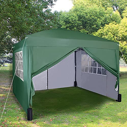 Image of Pop-up Gazebo 3m x 3m with Sides 4 Weight Bags & Silver Protective Layer Waterproof Marquee Canopy WS (Green)