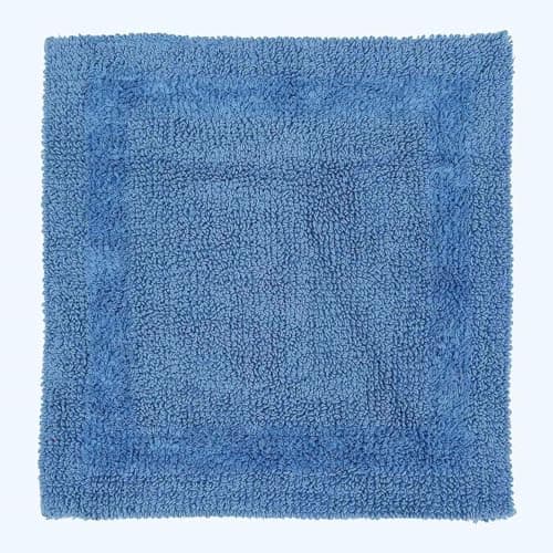 Image of HOMESCAPES Small Bath Mat, Luxury 1600gsm Extra Soft 100% Cotton, Reversible Bathroom Mats Non-Slip, Washable, Super Absorbent, Quick-Dry, Cobalt Blue Bathroom Rug, 50x50 cm Square