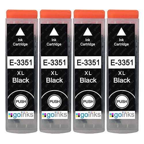 Image of Go Inks 4 Black Ink Cartridges to replace Epson T3351 (33XL Series) Compatible/non-OEM for Epson Expression Premium Printers, High Capacity (XL), E-T3351-4