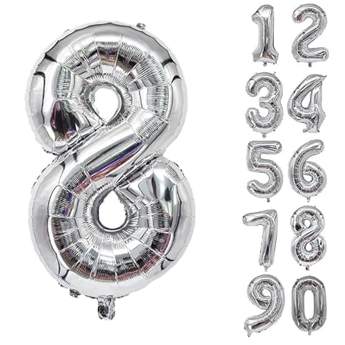 Image of 32 Inch Number Balloons Giant Number Aluminium Foil Helium Balloons for Birthday Party Celebration Decoration New Year Baby Shower Anniversary (Silver, 8)