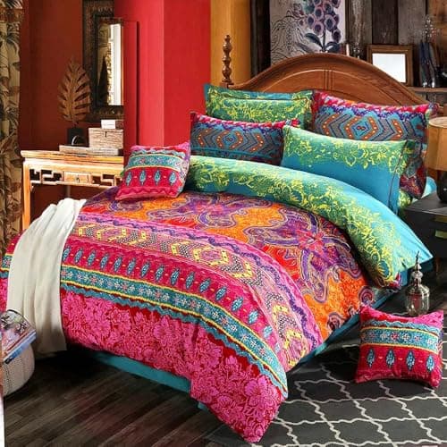 Image of Loussiesd Bohemian Duvet Cover Set Boho Exotic Bedding Set Single Size Southwestern Bedspread Microfiber Bedding Cover Set Ethnic Butterfly Comforter Cover with 1 Pillow Shams Zipper 2 Pcs