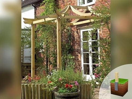 Image of eDecks Dragon Patio Wooden Garden Pergola - Pressure Treated Timber - 2700mm x 2400mm With Steel Spikes (2.7m) - Stylish Outdoor Seating, Patio Shade & Landscaping Feature