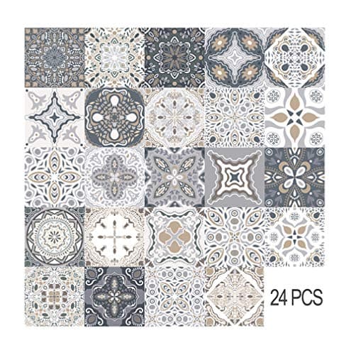 Image of HORIWE 24pc Tile Stickers 8x8 Inches Backsplash PVC Waterproof Oil Proof Self Adhesive DIY Bathroom Kitchen New Wall Stickers Home Decor 20x20cm