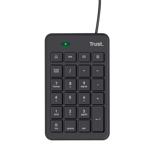 Image of Trust Xalas USB Numpad Number Keypad for Laptop and Desktop PC, Slim Number Pad with Low Profile Keys for Compact TKL Keyboard, Wired Numeric Keypad with 5 Extra Keys, 1.5m Cable, Black
