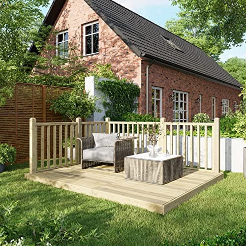 Image of Powersheds High Grade Premium Wooden Decking Kit made from Timber Wood with Hand Rails on Two Sides, Easy Installation, Weather Resistance and Anti-Rot Protection