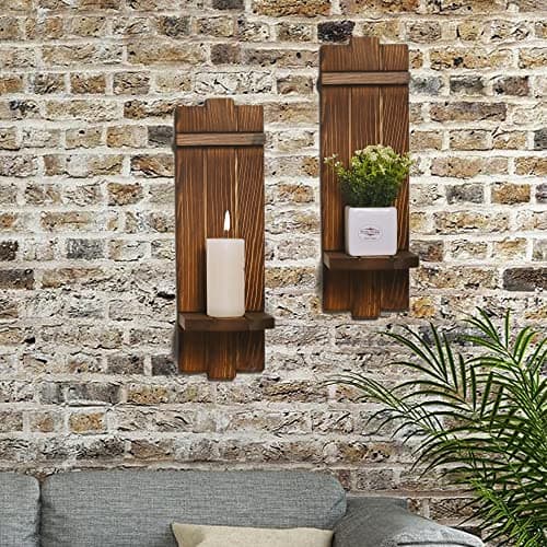 Image of Yorkmills Sconces Wall Decor Set of 2, Wall Candle Holder Rustic Home Decor, Farmhouse Wall Art Floating Candle Sconces Shelf Wooden Wall Decorations for Living Room, Dining Room, Bedroom, Bathroom