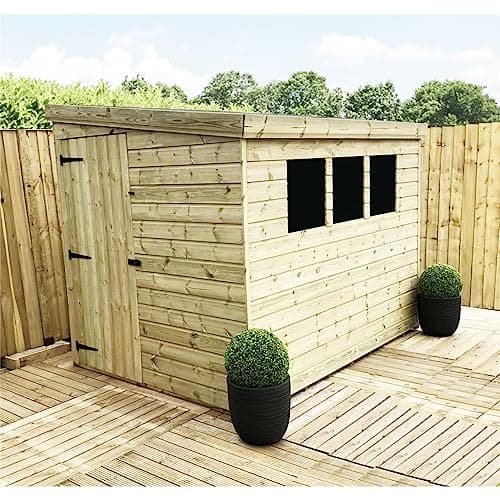 Image of INSTALLED 8 x 4 REVERSE Garden Shed Pressure Treated T&G PENT Shed + 3 Windows + Single Door (8' x 4' / 8ft x 4ft) (8x4)