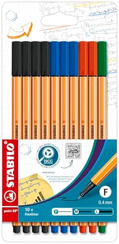 Image of STABILO point 88 - Fineliner - Pack of 10 - Office Colours - Black, Blue, Red, Green