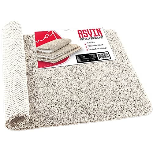 Image of Asvin Non Slip Shower Mat & Bath Mat 40x60cm White, Anti Mould Loofah for Wet Floors & Inside Shower. OEKO-TEX 100 Certified, Phthalate Free, Machine Washable. Safe for Elderly, Kids and Pets