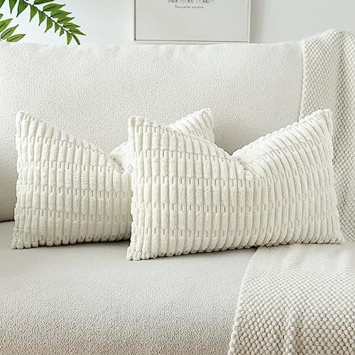 Image of JOTOM Corduroy Soft Striped Throw Pillow Case 40x60 cm Boho Decorative Throw Pillow Covers Lumbar Cushion Case Couch Home Decor Cushion Covers for Sofa Bedroom 16x24 Inch Set of 2 (Cream White)