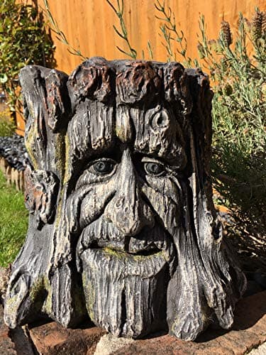 Image of Patio Tub Planter Green Man of The Forest Myth Sculpture Flower Pot Tree Ent Greenman Face Wood Spirit Pagan Wiccan
