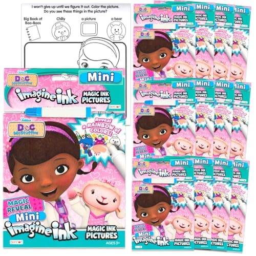 Image of Disney Doc McStuffins Imagine Ink Coloring Book Set for Kids - Bundle with 12 No-Mess Magic Ink Junior Doc McStuffins Coloring Books with Barn Bots Stickers and Door Hanger (Party Favors)