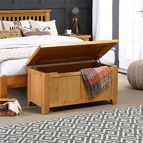 Image of The Furniture Market Cheshire Oak Blanket Bedding Storage Box - Premium Quality Storage Solution - Elegant and Durable Design - Ideal for Bedrooms, Living Rooms, and Hallways - H 500 x W 980 x D 460mm