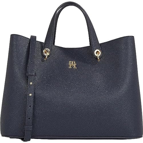 Image of Tommy Hilfiger Women’s Emblem Satchel Bag with Detachable Shoulder Strap, Blue (Space Blue), One Size