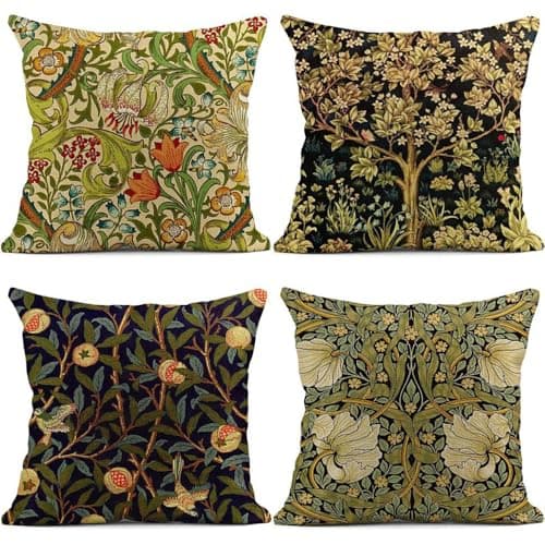 Image of BREASOME Cushion Covers 45 x 45 cm Set of 4 Bohemian Botanical Floral Cushion Covers Linen Decorative Square Throw Pillow Cases for Sofa Couch Bedroom Living Room