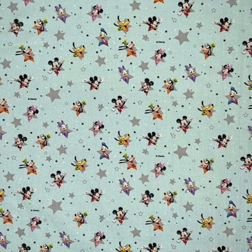 Image of Disney Mickey Minnie Mouse Stars Fabric by 0.5 Metres 140cm Wide 100% Cotton Digital Craft Fabric Material for Crafts, Quilting, Children's Dressmaking, Sewing, Patchwork