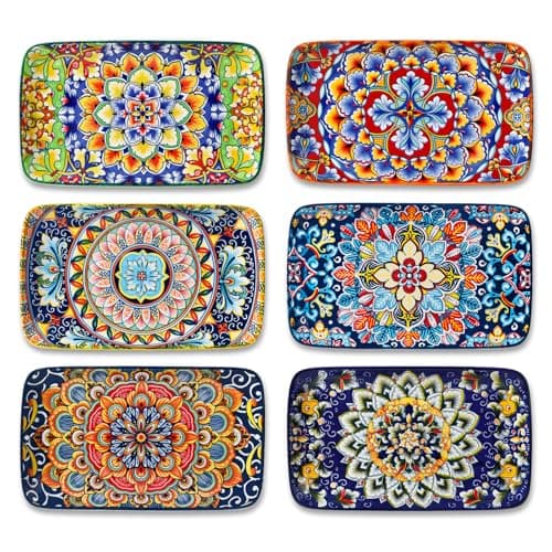 Image of vancasso SIMI Serving Platter, 8.5 in Small Serving Dishes, Porcelain Rectangle Serving Plates Set of 6, Dishwasher and Microwave Safe, Sushi Platters for Party