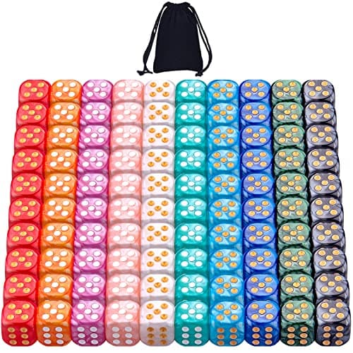 Image of SIQUK 100 Pieces Dice 6 Sided 12mm Game Dice Round Corner Pearl Colours Dice Set for Tenzi, Farkle, Yahtzee, Bunco or Teaching Math, with a Drawstring Storage Bag
