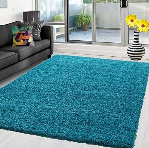 Image of Abaseen Shaggy Rug Non Shed Thick Fluffy For Living Room area HALL RUG RUNNER MAT 12 Different Color and 4 Different Sizes (Teal Blue, 80 x 150 cm)