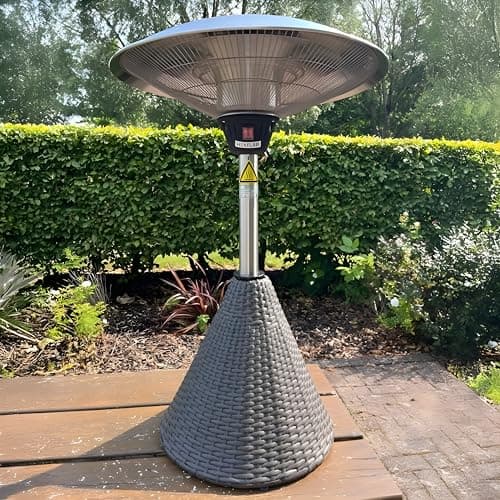 Image of Heatlab 2.1kw 1m Halogen Bulb Infrared Electric Table Top Heater with Rattan Base in Brown