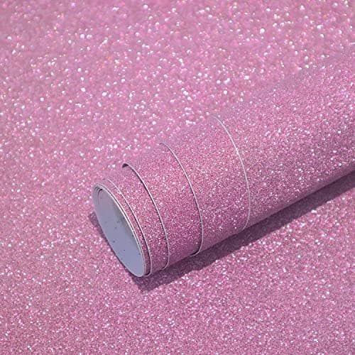 Image of CiCiwind Self Adhesive Wallpaper Glitter Pink Contact Paper 44×300cm Peel and Stick Vinyl Wrap Sticky Back Plastic Removable Wallpaper Glitter Decorative Paper for Cabinet Furniture DIY Decoration