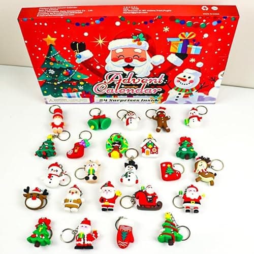 Image of 2025 Keychains Advent Calendar, 3D Santa Claus Snowman Reindeer Hanging Ornaments with Key Rings, Keychain Set for Christmas Decoration
