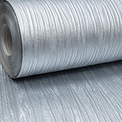 Image of Silver Silk Wallpaper Metallic Textured Embossed Designer