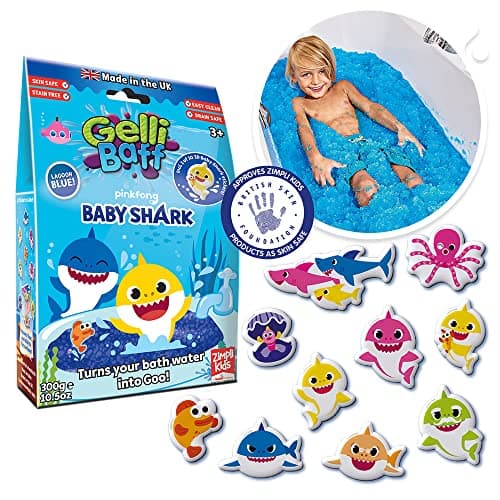 Image of ZIMPLI - Baby Shark Gelli Baff Blue with Floating 3D Bath Sticker, 1 Bath or 6 Play Uses, Bath Toy for Kids & Children 4 5 6 7 8 9, UK Made