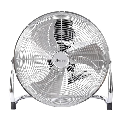Image of UR CHOICE High Velocity Metal Chrome Floor Fan 16 Inch, Portable Pedestal Desk Air Circulator with 3 Speed Settings, Heavy Duty Electric Standing Fan for Home, Gym, Office, Warehouse, Garage, Events