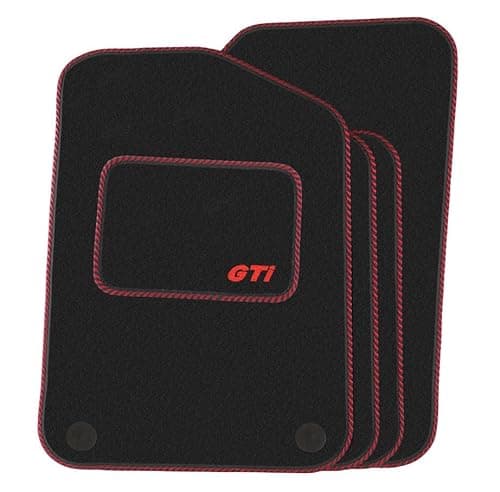 Image of Precision - Tailored Car Mats - Intended for Volkswagen Polo 2018-2022 with a Red GTi Logo - 4 Piece Set - Non-Slip Floor Mats - Black Carpet - Red Twist Trim - Fittings Clips - SFP