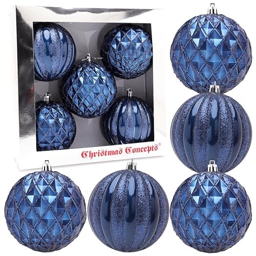 Image of Christmas Concepts® Elegance Collection - Pack of 5-100mm (4") Midnight Blue Luxury Decorated Large Baubles - Christmas Tree Hanging Decorations