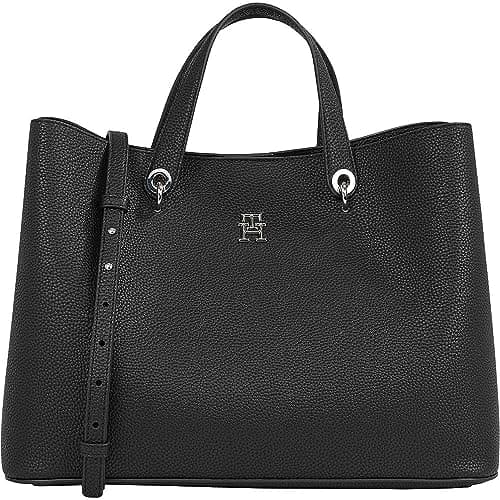 Image of Tommy Hilfiger Women’s Emblem Satchel Bag with Detachable Shoulder Strap, Black (Black), One Size
