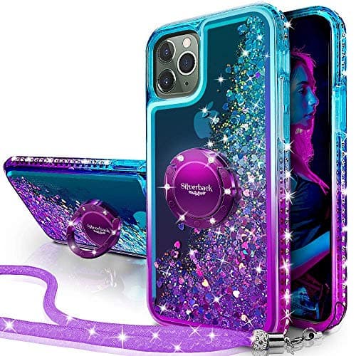 Image of Miss Arts Case for iPhone 11 Pro Max, Girl Silicone Glitter Luxury Bling Glitter with Stand, Liquid Gel Protective Case for Apple iPhone 11 Pro Max 6.5 Inches Purple