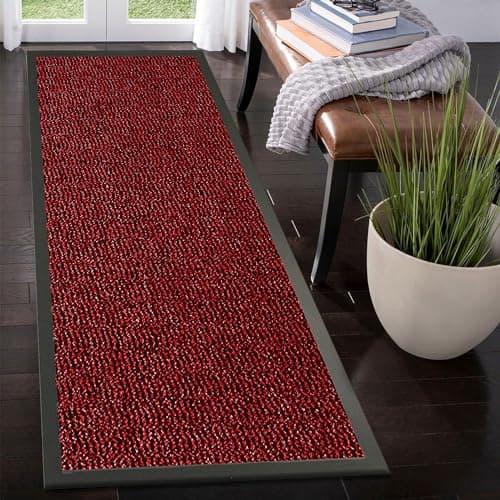 Image of Rugs Inn Sunny Rubber Runner - Heavy Duty Waterproof Non Slip Strong PVC Backing Rubber Large Floor Mat Indoor Outdoor Kitchen Hallway Runners Rug (60 x 180 cm, Red)