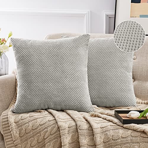 Image of Deconovo Corduroy Dot Light Grey Cushion Covers 45cm x 45cm 18x18 Inch, Soft Home Decorative Throw Pillow Covers for Sofa Bedroom with Invisible Zipper, Set of 2