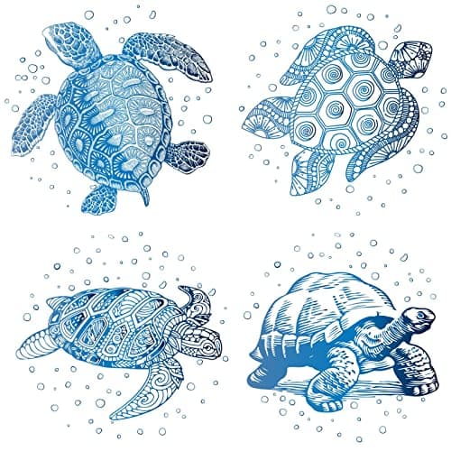 Image of GORGECRAFT 4 Styles 6.3" Sea Turtles Window Decals Static Sea Animal Glass Sliding Door Sticker Clings Waterproof Vinyl Film Ocean Bedroom Bathroom Decals for Prevent Stop Birds Dogs Pets Strikes
