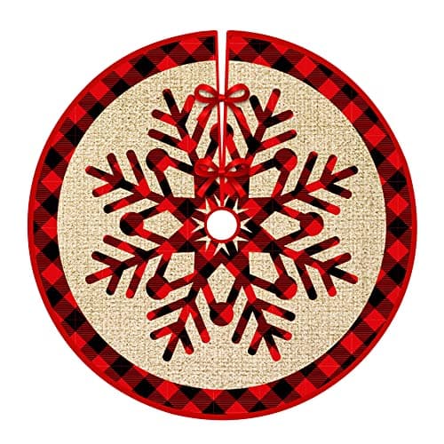 Image of Christmas Tree Skirt,Christmas Tree Decorations,35in/90cm Xmas Tree Skirts Red and White,Xmas tree base cover for Christmas New Year Home Party Indoor and Outdoor Decoration