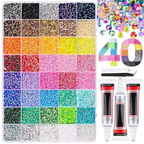 Image of Bedazzling Kit with Glue and Pen, 40 Colors Bedazzle Rhinestone Kit, Multicolor Flatback Rainbow Gems for DIY Crafting, Rhinestones Bedazzler Kits for Clothing Shoes Nail Book Diamond Art
