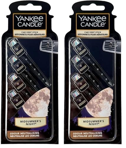 Image of Yankee Candle Vent Sticks Car Air Fresheners | Midsummer's Night | 4 Count | Attaches to Vehicle Air Vents (Pack of 2)