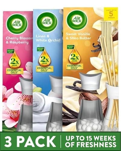Image of Airwick - Linen and Orchid - Cherry - Sweet Vanilla & Shea Butter - Reeds 25ml 3 Pack (1 of each)