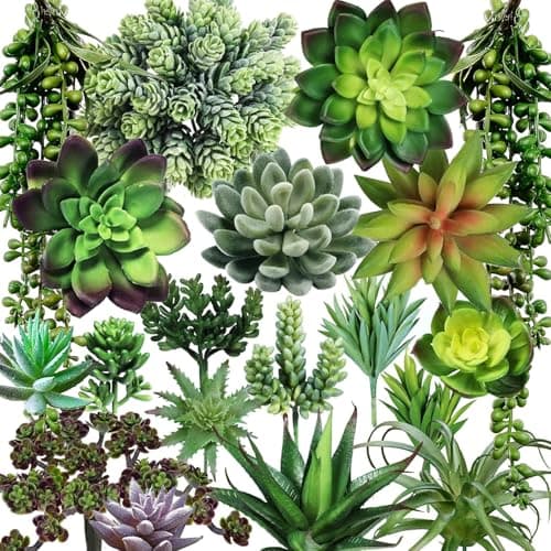 Image of JAODFK 19 Pcs Artificial Hanging Plants For The Home Decoration Fake Green Plant Indoor And Outdoor Ornaments Small Faux Realistic Succulent Decorative For Bathroom,Office,Bedroom And Kitchen