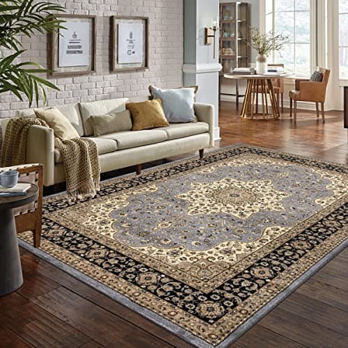 Image of Online Bedding store Area Rugs – New luxury Beautiful modern traditional Area Rugs - Luxury Vintage Design carpet for hallway rugs (Grey, 200 * 290cm (6 ft 7 inch x 9 ft))