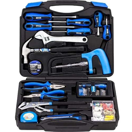 Image of 107 Piece Household Tool Set with Plastic Blow Molded Case, Most Reached Hand Tools for Home/Office/Garage Repair, Incl. Pliers/Adjustable Wrench/Screwdriver/Claw Hammer/Hack Saw/Tape Measure