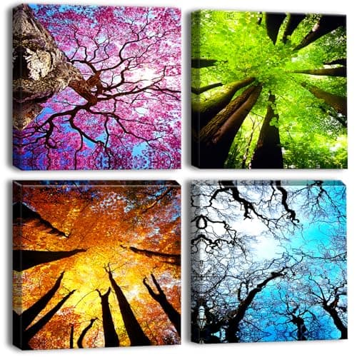 Image of Artscope 4 Pieces Wall Art Canvas Prints - Four Seasons Picture Painting- Modern Wall Artwork Framed for Bathroom Home Office Decor - 30 x 30 CM