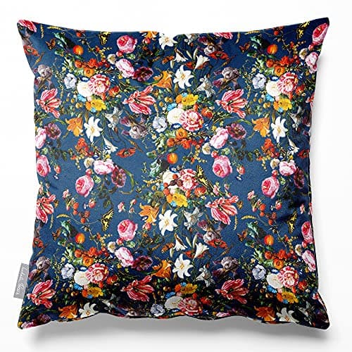 Image of Izabela Peters Filled Velvet Cushions With Covers, 45 cm, Floral Dream - Estate Blue, for Chair, Sofa, Seat, Large, Eco-Friendly